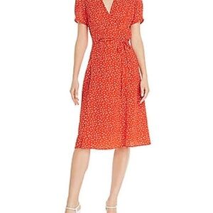 Aqua Red and White Heart-Print Wrap Midi Dress